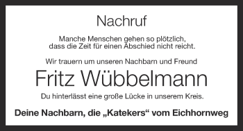 Anzeige von Fritz Wübbelmann von OM-Medien