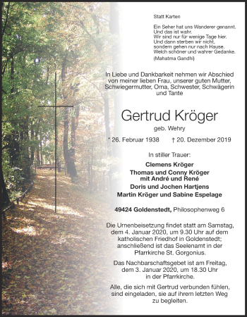 Anzeige von Gertrud Kröger von OM-Medien