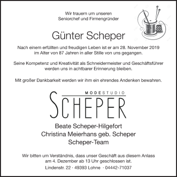 Anzeige von Günter Scheper von OM-Medien