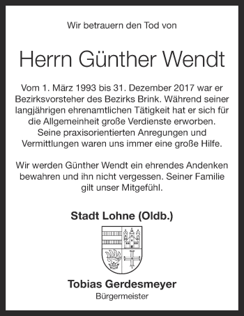 Anzeige von Günther Wendt von OM-Medien
