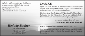 Anzeige von Hedwig Fischer von OM-Medien