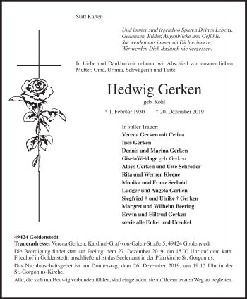 Anzeige von Hedwig Gerken von OM-Medien