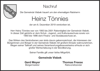 Anzeige von Heinz Tönnies von OM-Medien