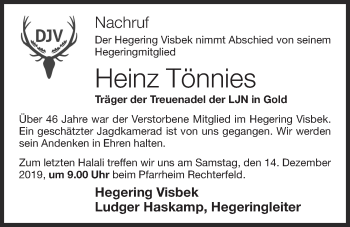 Anzeige von Heinz Tönnies von OM-Medien
