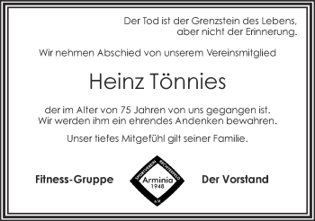 Anzeige von Heinz Tönnies von OM-Medien