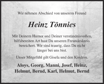 Anzeige von Heinz Tönnies von OM-Medien