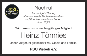 Anzeige von Heinz Tönnies von OM-Medien