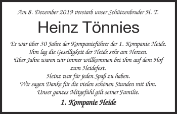 Anzeige von Heinz Tönnies von OM-Medien