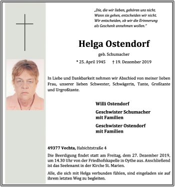 Anzeige von Helga Ostendorf von OM-Medien