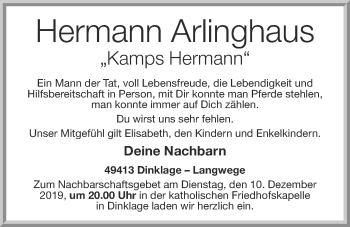 Anzeige von Hermann Arlinghaus von OM-Medien