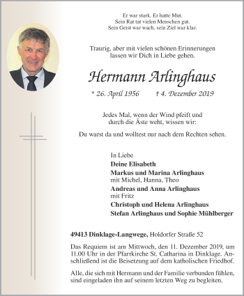 Anzeige von Hermann Arlinghaus von OM-Medien