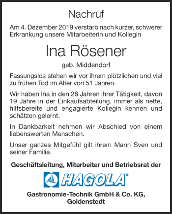 Anzeige von Ina Rösener von OM-Medien