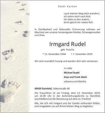 Anzeige von Irmgard Rudel von OM-Medien