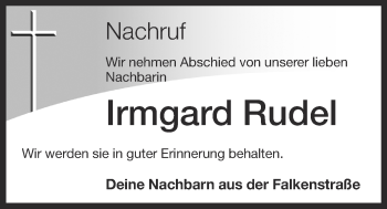 Anzeige von Irmgard Rudel von OM-Medien