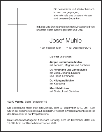 Anzeige von Josef Muhle von OM-Medien