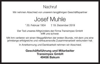 Anzeige von Josef Muhle von OM-Medien
