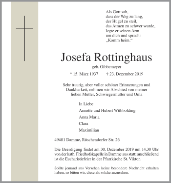 Anzeige von Josefa Rottinghaus von OM-Medien