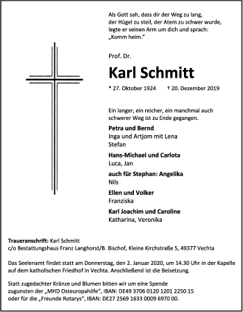 Anzeige von Karl Schmitt von OM-Medien