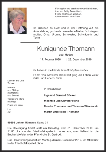 Anzeige von Kunigunde Thomann von OM-Medien