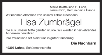 Anzeige von Lisa Zumbrägel von OM-Medien