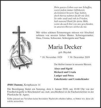 Anzeige von Maria Decker von OM-Medien