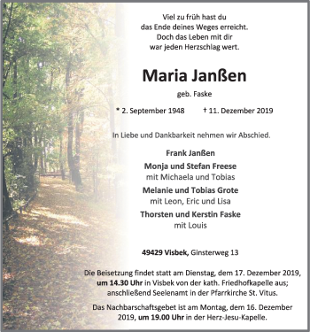 Anzeige von Maria Janßen von OM-Medien