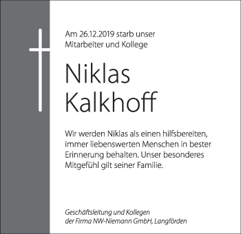Anzeige von Niklas Kalkhoff von OM-Medien