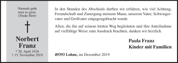 Anzeige von Norbert Franz von OM-Medien