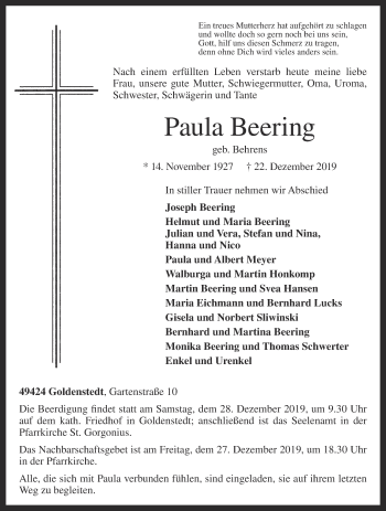 Anzeige von Paula Beering von OM-Medien