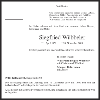 Anzeige von Siegfried Wübbeler von OM-Medien