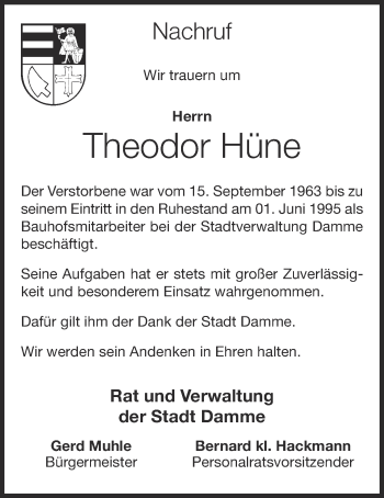 Anzeige von Theodor Hüne von OM-Medien