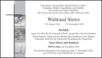 Anzeige von Waltraud Siewe von OM-Medien