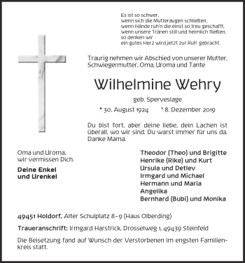 Anzeige von Wilhelmine Wehry von OM-Medien