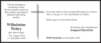 Anzeige von Wilhelmine Wehry von OM-Medien
