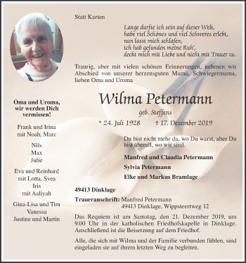 Anzeige von Wilma Petermann von OM-Medien