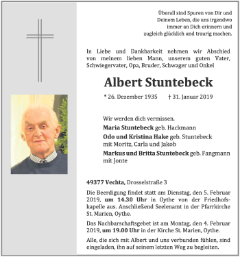 Anzeige von Albert Stuntebeck von OM-Medien