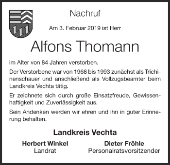 Anzeige von Alfons Thomann von OM-Medien