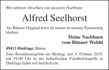 Anzeige von Alfred Seelhorst von OM-Medien