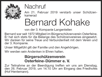 Anzeige von Bernard Kohake von OM-Medien