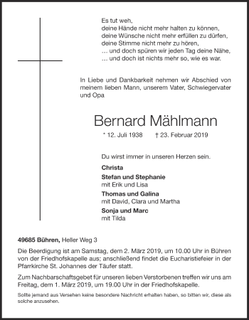 Anzeige von Bernard Mählmann von OM-Medien