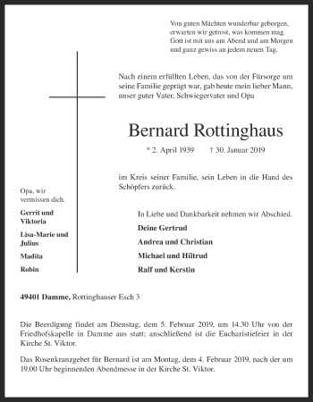 Anzeige von Bernard Rottinghaus von OM-Medien