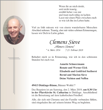 Anzeige von Clemens Sieve von OM-Medien