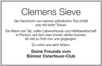 Anzeige von Clemens Sieve von OM-Medien