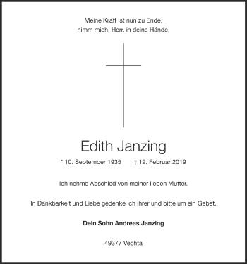 Anzeige von Edith Janzing von OM-Medien