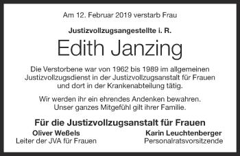 Anzeige von Edith Janzing von OM-Medien