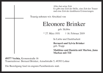 Anzeige von Eleonore Brinker von OM-Medien