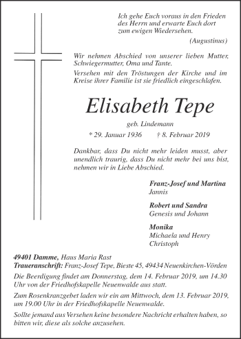 Anzeige von Elisabeth Tepe von OM-Medien