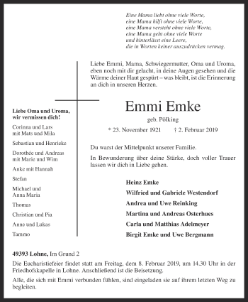 Anzeige von Emmi Emke von OM-Medien