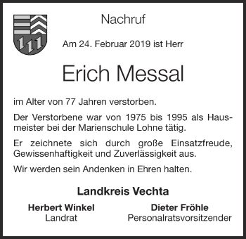 Anzeige von Erich Messal von OM-Medien