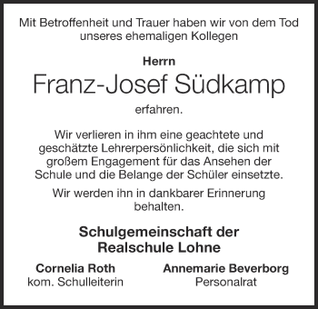 Anzeige von Franz-Josef Südkamp von OM-Medien